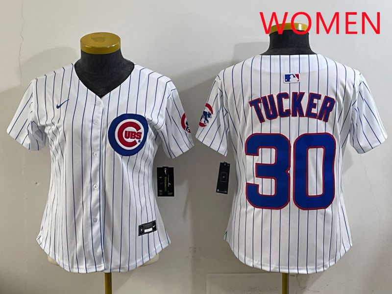 Women 2025 Chicago Cubs #30 Tucker White Stripe Game Nike MLB Jersey style 1